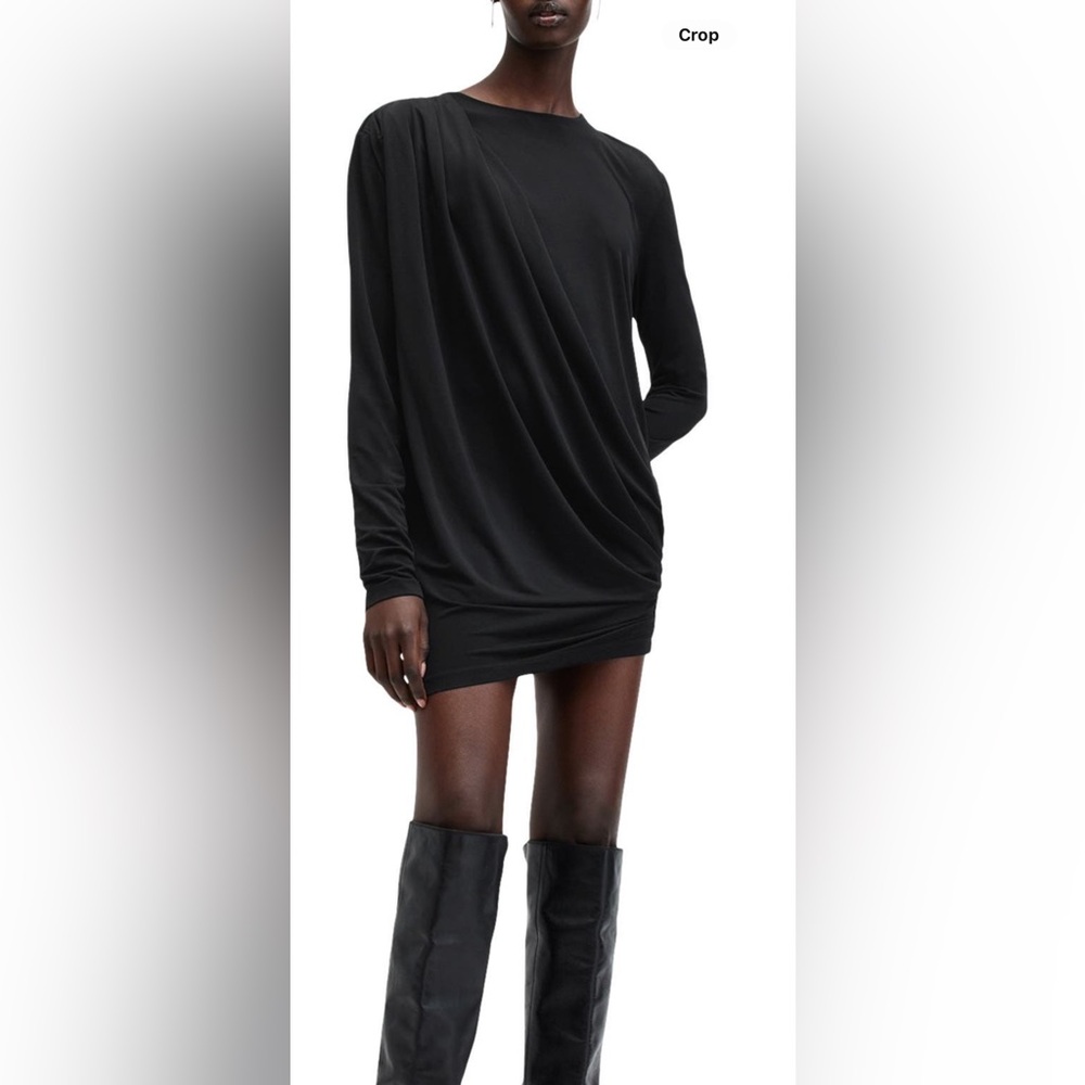 AllSaints Black Draped Long-Sleeve Mini Dress - Picture 3 of 8